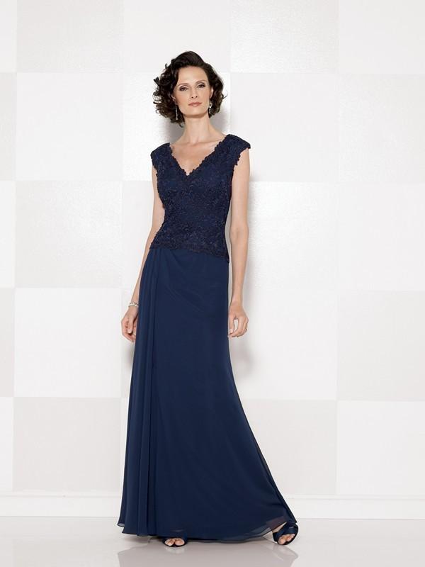 Cameron Blake by Mon Cheri  V Neck Long Dress with Slit 114666 - 1 pc Navy Blue in Size 8, 1 pc Pink in Size 10 Available CCSALE 8 / Navy Blue