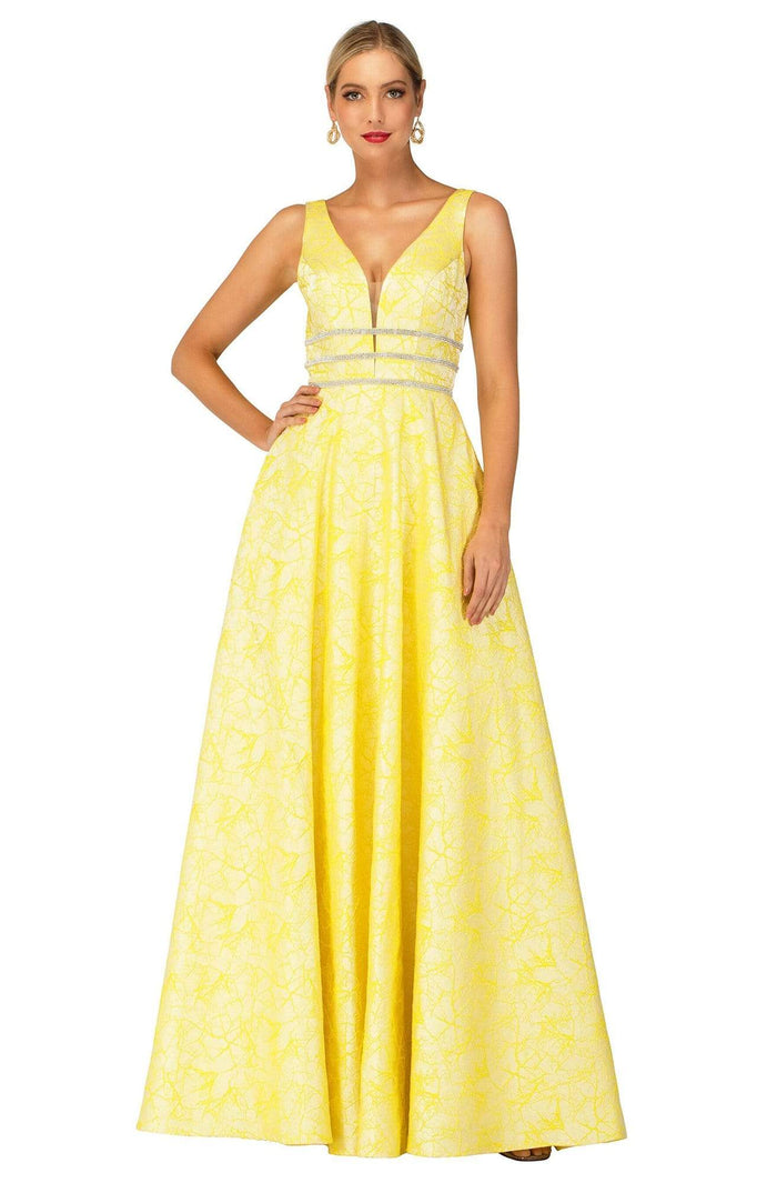 Cecilia Couture - 2120 Sleeveless V-Neck Long Dress Prom Dresses 0 / Yellow