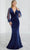 Christina Wu Elegance 17086 - Sheer Bishop Sleeve Evening Gown Special Occasion Dress 2 / Navy