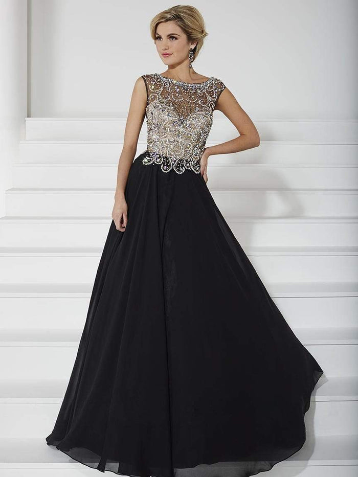 Christina Wu Elegance Beaded Illusion Chiffon Long Gown 20185 - 1 pc Navy/Navy In Size 6 Available CCSALE 6 / Black/Nude