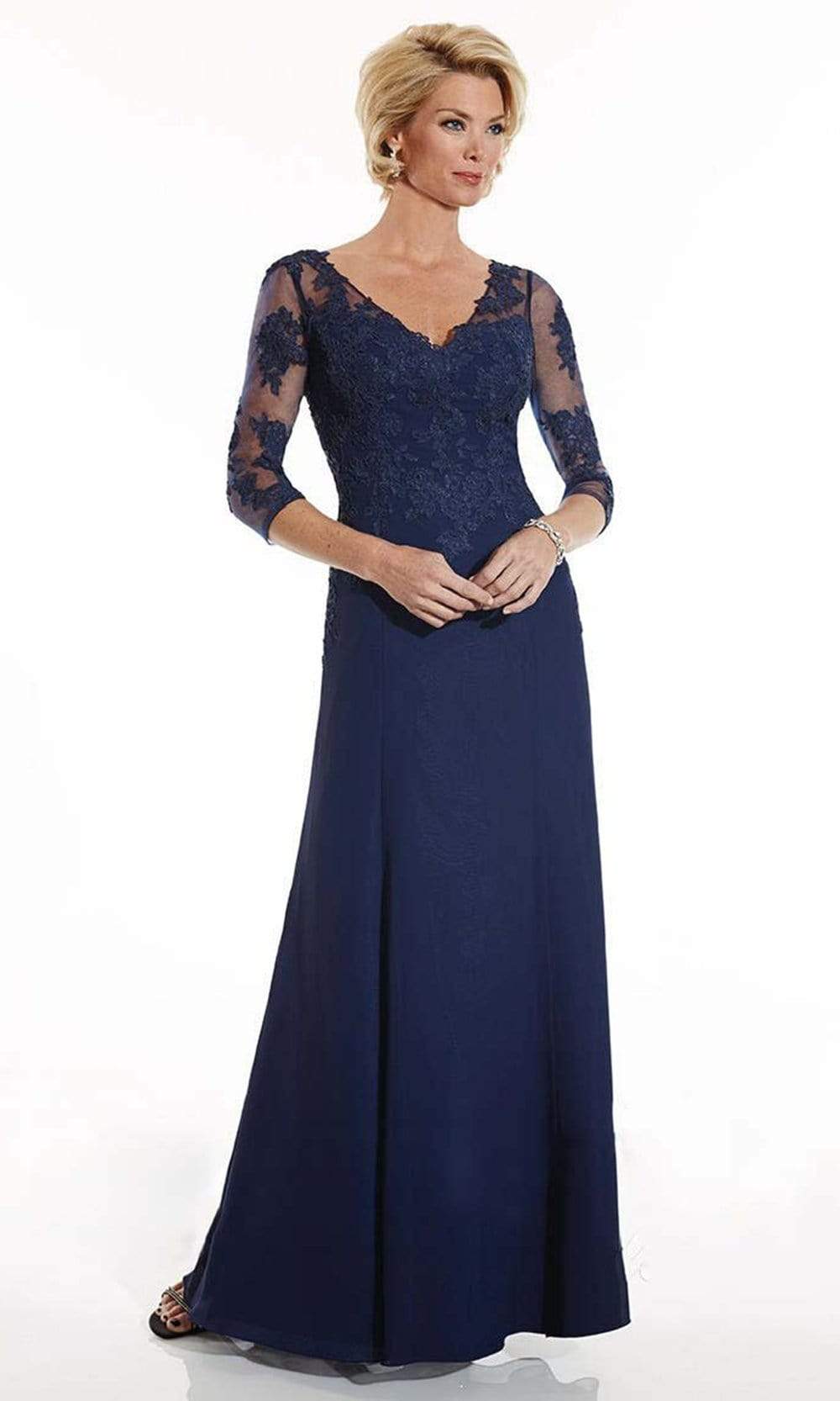 Christina Wu Elegance - Floral Lace Applique Long A-Line Dress 17754 ...