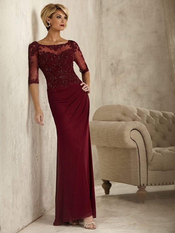 Christina Wu Elegance Illusion Bateau Beaded Lace Evening Dress 17821 CCSALE 10 / Wine