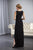 Christina Wu Elegance Sequin-Ornate Draped Sheath Gown CCSALE 12 / Black