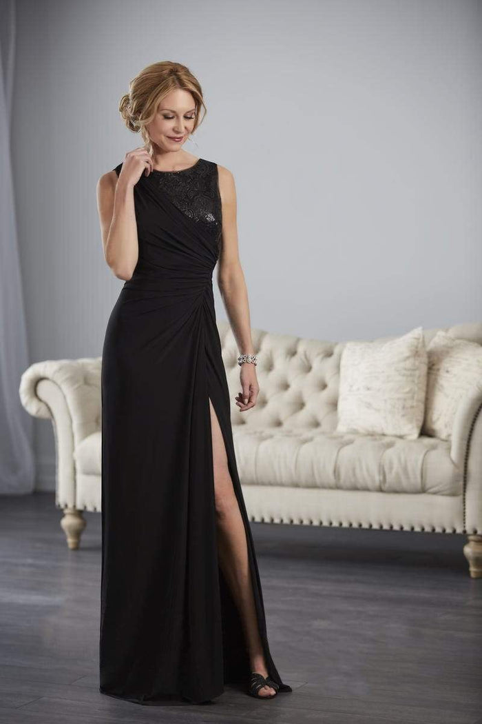 Christina Wu Elegance Sequin-Ornate Draped Sheath Gown CCSALE 12 / Black