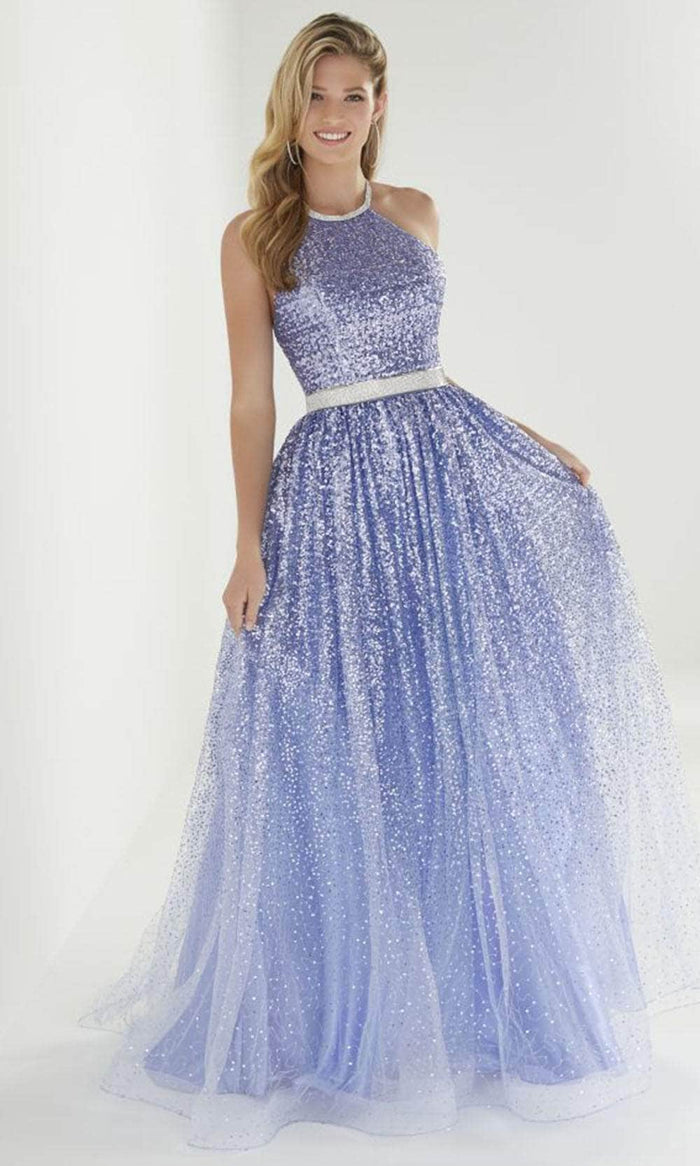 Christina Wu Prom Exclusive - 46260 Halter Ombre Sequin Gown Special Occasion Dress 0 / Misty Blue