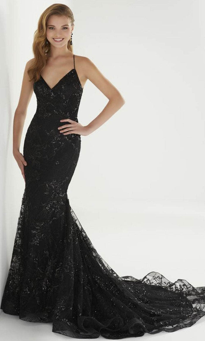 Christina Wu Prom Exclusive - 46264 V-Neck Lace Trumpet Gown Special Occasion Dress 0 / Black