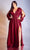 Cinderella Divine - 7475C Plunging V Neck High Slit Long Evening Dress Evening Dresses 16 / Burgundy