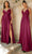 Cinderella Divine 7485 - Ruched V-Neck Evening Gown Evening Dresses 2 / Burgundy