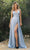 Cinderella Divine 7485 - Ruched V-Neck Evening Gown Evening Dresses 2 / Paris Blue