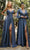 Cinderella Divine 7485 - Ruched V-Neck Evening Gown Evening Dresses 2 / Smoky Blue