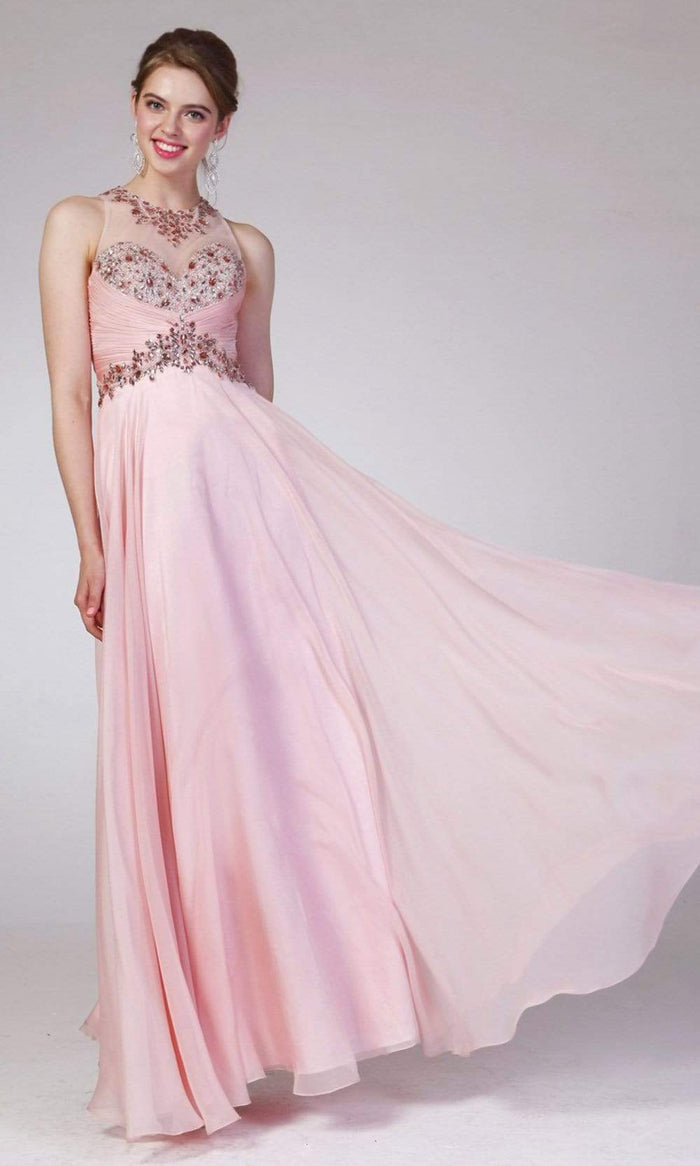 Cinderella Divine - 8773 Rhinestone Embellished A-Line Dress Evening Dresses 2 / Pink