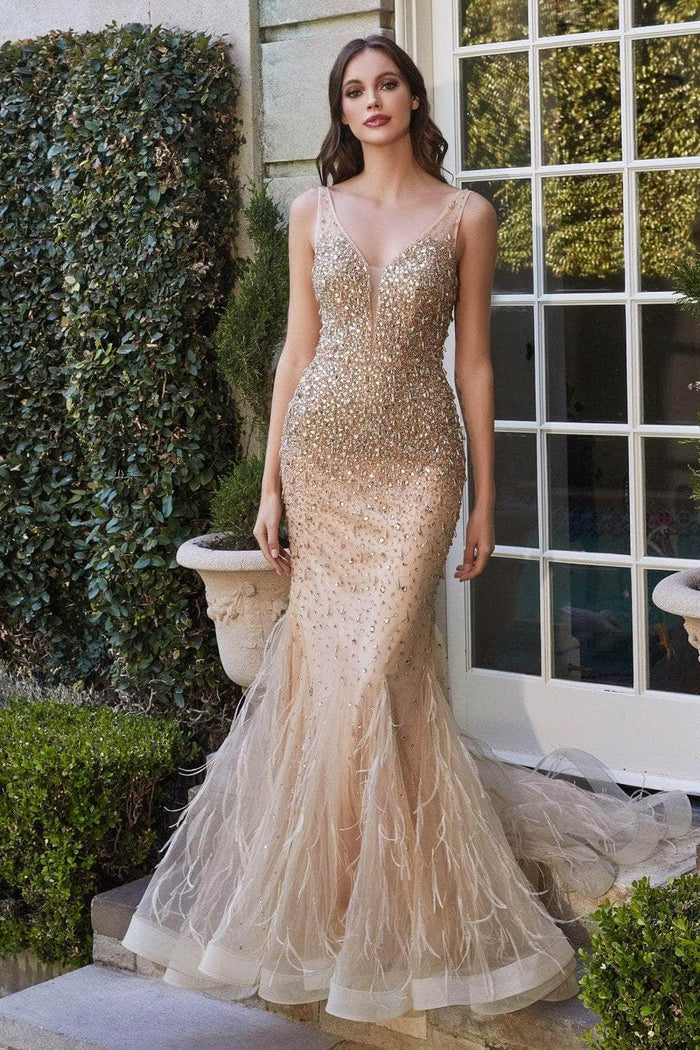 Cinderella Divine B718 - Beaded Mermaid Gown Prom Dresses 2 / Gold