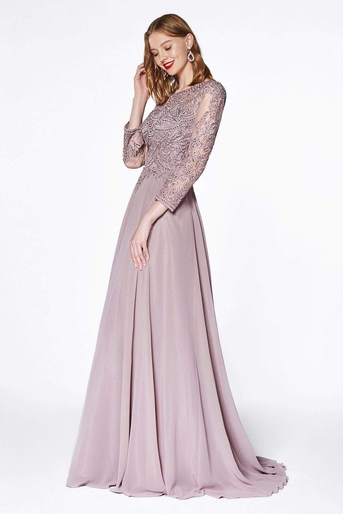 Cinderella Divine - Beaded Jewel A-Line Evening Gown CD0127 - 1 pc Mauve in Size 3X Available CCSALE XL / Mauve