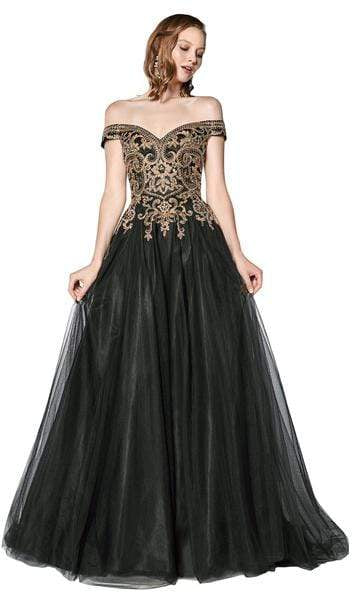 Cinderella Divine - Beaded Off-Shoulder A-Line Gown KV1032 - 1 pc Black In Size 14 Available CCSALE 14 / Black