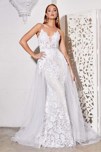 CD TY11 - A-Line Wedding Gown with Sheer Lace Embellished V-Neck