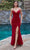 Cinderella Divine CC1618 - Glitter Jersey V-Neck Prom Dress Prom Dresses 2 / Red