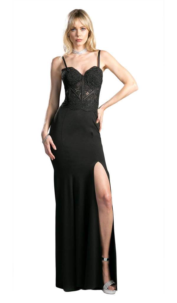 Cinderella Divine - CF266 Lace Applique Sleeveless Bodice Jersey Evening Dress - 1 pc Black in size 2X Available CCSALE S / Black