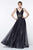 Cinderella Divine - CJ256 V-Neck Glitter Print A-Line Prom Gown Prom Dresses 2 / Black