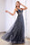 Cinderella Divine - CJ256 V-Neck Glitter Print A-Line Prom Gown Prom Dresses 2 / Navy