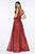 Cinderella Divine - CJ256 V-Neck Glitter Print A-Line Prom Gown Prom Dresses