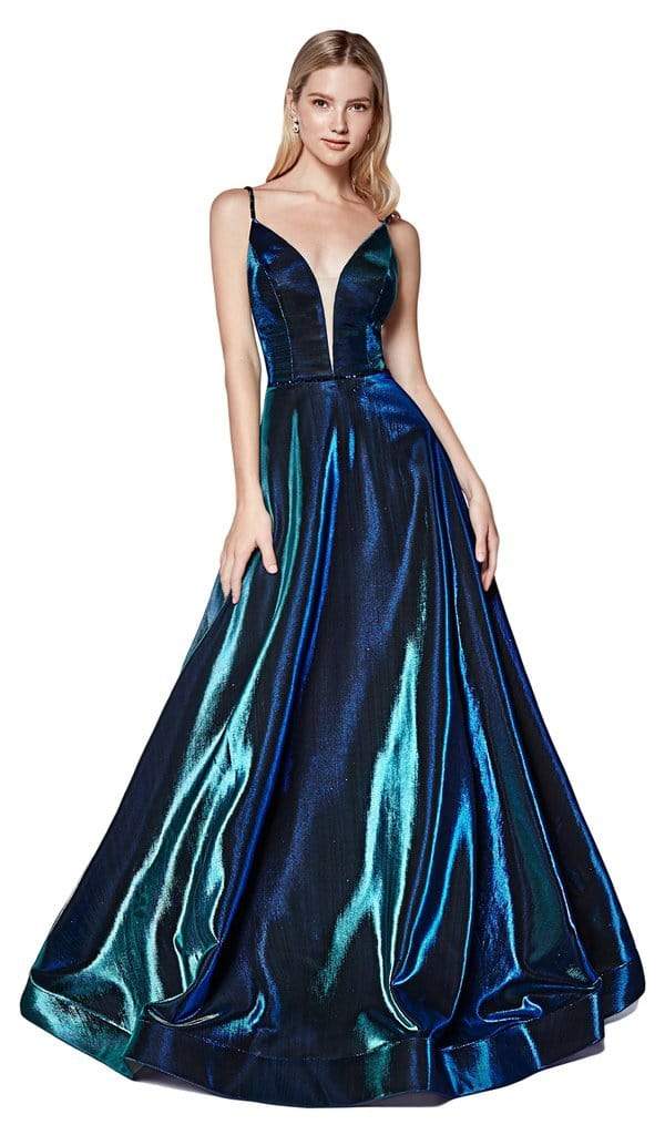 Cinderella Divine - CJ506 Metallic Iridescent Sleeveless Plunging Sweetheart Gown CCSALE 8 / Teal