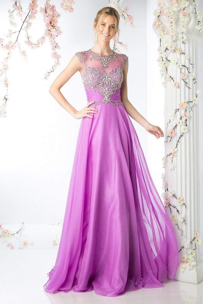 Cinderella Divine - Crystal Embellished Ruched Evening Gown Special Occasion Dress 2 / Purple