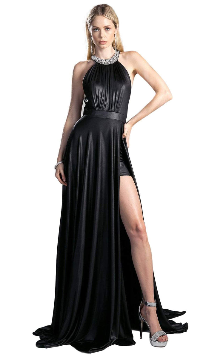 Cinderella Divine - Embellished Halter Neck Dress with Train Special Occasion Dress 2 / Black