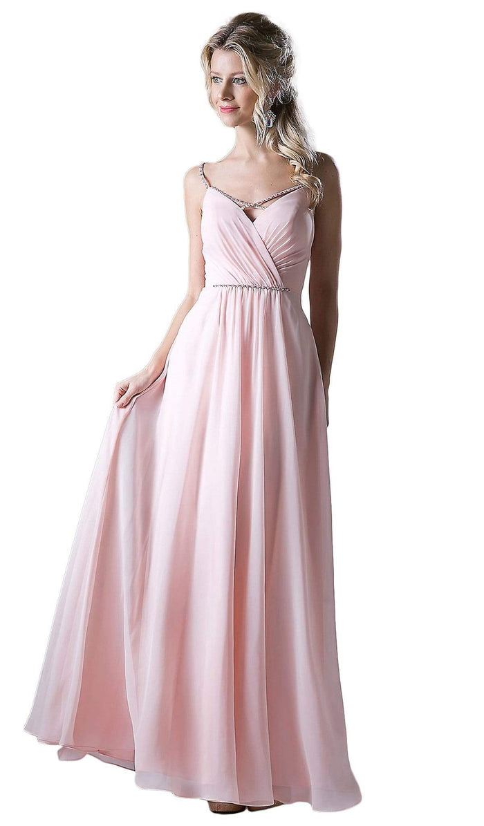 Cinderella Divine - Embellished Strappy Ruched A-line Dress Special Occasion Dress XS / Champagne