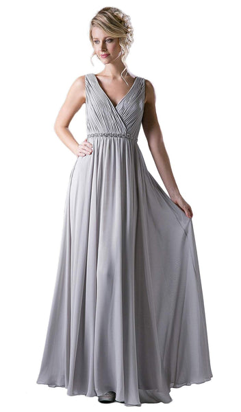 Cinderella Divine - Embellished Surplice Pleated V-neck A-line Dress ...