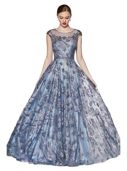 Cinderella Divine - Glitter Floral Illusion Scoop Ballgown CR830 - 1 Pc Rose Gold in Size S Available CCSALE S / Perry Blue