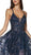 Cinderella Divine - Glitter Print A-Line Gown with Slit CM9015 - 1 pc Navy in Size 10 Available CCSALE