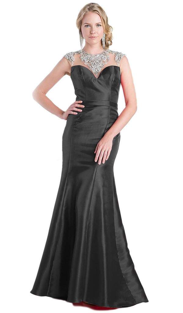 Cinderella Divine - Jewel Illusion Neckline Trumpet Dress CJ221 - 1 pc Black In Size 16 Available CCSALE 16 / Black