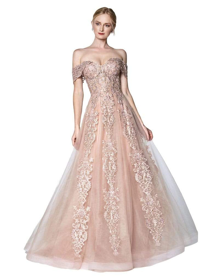 Cinderella Divine - KC19070 Off Shoulder Embelished Lace Lace Up Back Tulle Gown - 1 Pc Dusty Rose in Size 8 Available CCSALE 6 / Dusty Rose