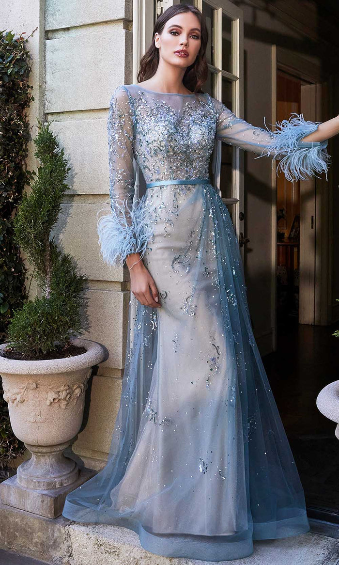 Cinderella Divine - Long Sleeve Tulle Evening Gown B716 - 1 pc Sea Mist In Size 8 Available CCSALE 8 / Sea Mist