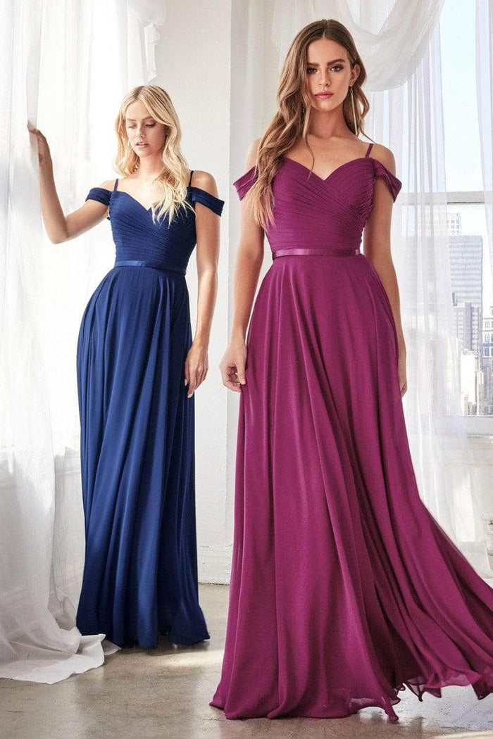 Cinderella Divine - Off Shoulder Chiffon Prom Dress CD0156 - 1 pc Navy In Size 3X Available CCSALE 3X / Navy