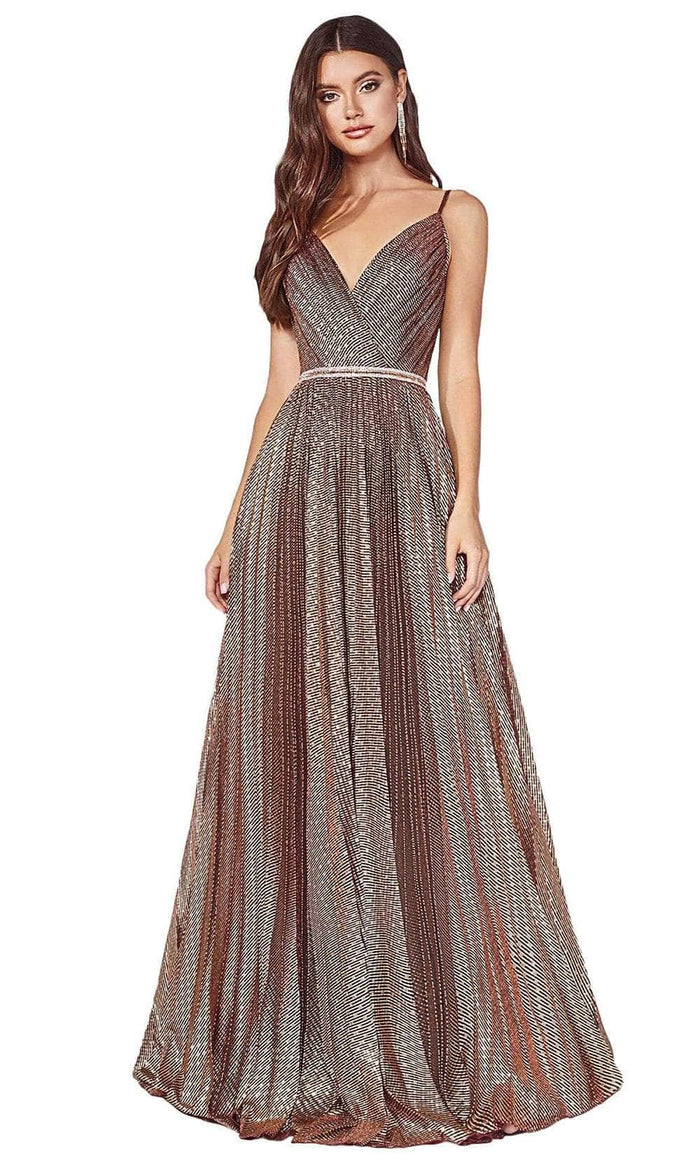 Cinderella Divine - Printed V-Neck Long Dress KC896 - 1 pc Copper In Size 18 Available CCSALE 18 / Copper