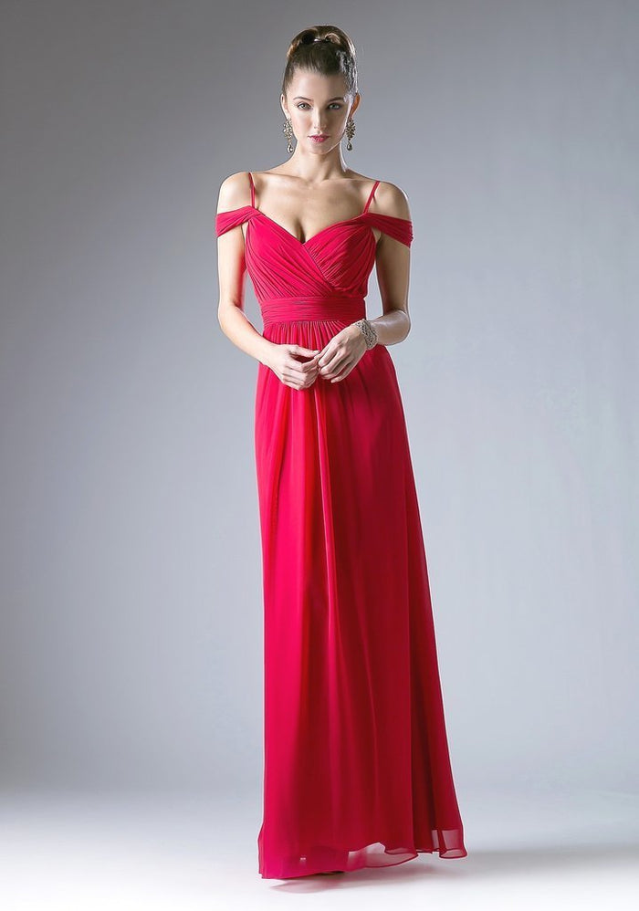 Cinderella Divine Ruched Off Shoulder Chiffon Gown In Red