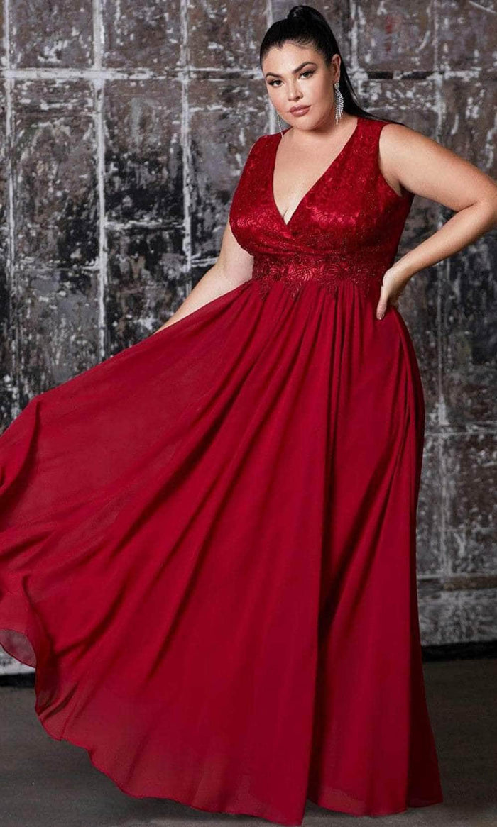 Cinderella Divine S7201 - Sleeveless A-Line Long Dress Special Occasion Dress 16 / Deep Red