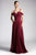 Cinderella Divine - Shirred Plunging Sweetheart Cold Shoulder Chiffon Gown Prom Dresses 2 / Burgundy