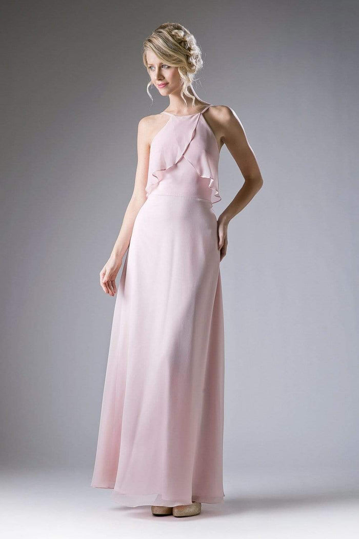 Cinderella Divine - Sleeveless Flounce Halter Neck Sheath Dress Special Occasion Dress XS / Blush