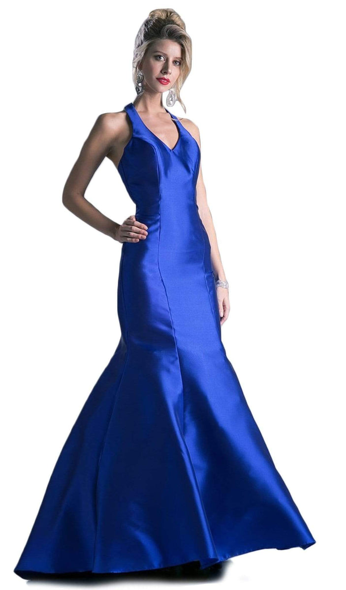 Cinderella Divine - Sleeveless Low V-Neck Satin Trumpet Evening Gown ...