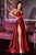 Cinderella Divine - Spaghetti Strap High Slit Prom Dress CJ523 - 1 pc Burgundy In Size 20 Available CCSALE 20 / Burgundy