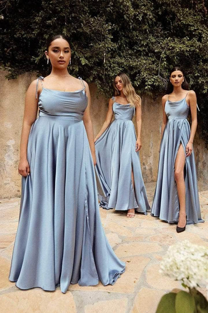 Cinderella Divine - Spaghetti Strap Sleek A-Line Gown BD104 CCSALE XS / Dusty Blue