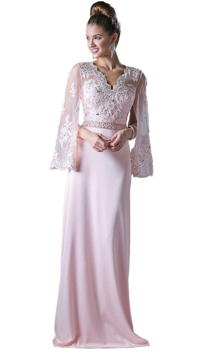 Cinderella Divine - Split Flare Sleeve Scalloped Lace Gown CR771 - 1 pc Champagne in Size 10 Available CCSALE 6 / Blush