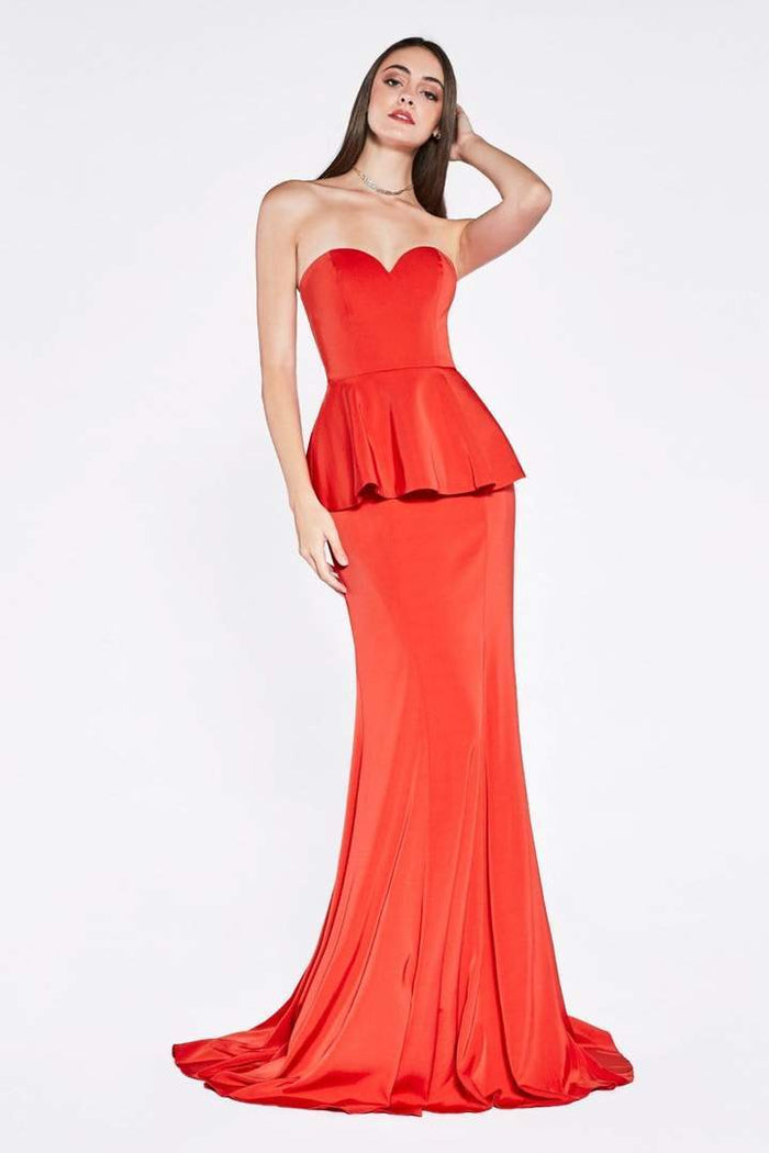 Cinderella Divine - Sweetheart Peplum Trumpet Dress P102 - 1 pc Red In Size 6 Available CCSALE 6 / Red