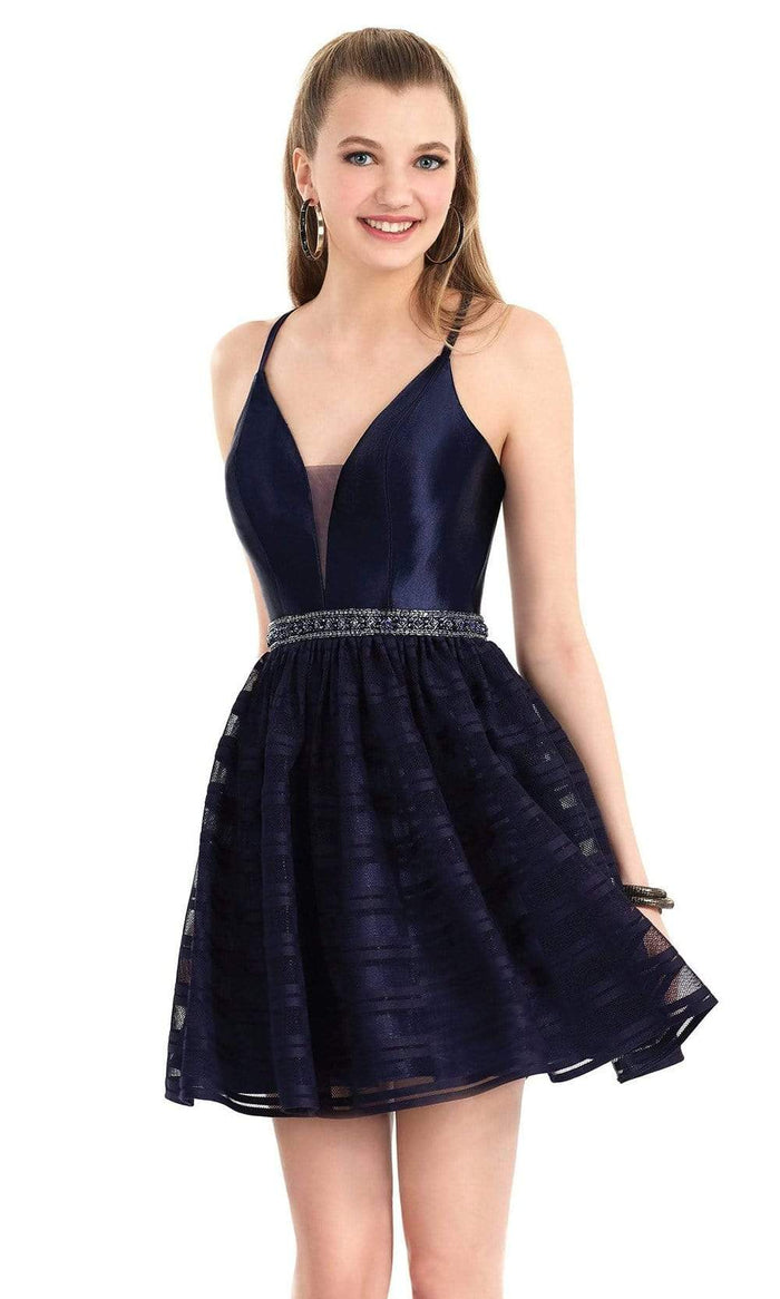 Clarisse - 3967 V-Neckline Criss-Cross Back Cocktail Dress Special Occasion Dress 0 / Navy