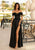 Clarisse - 810275 Embroidered Off Shoulder Gown Prom Dresses 00 / Black