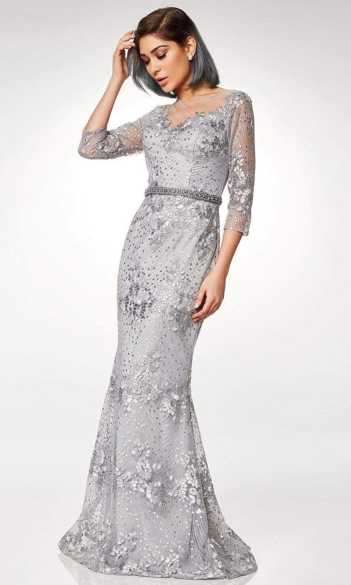 Clarisse - Illusion Bateau Sequin Lace Trumpet Dress M6502 - 1 pc Gray In Size 16 Available CCSALE 16 / Gray