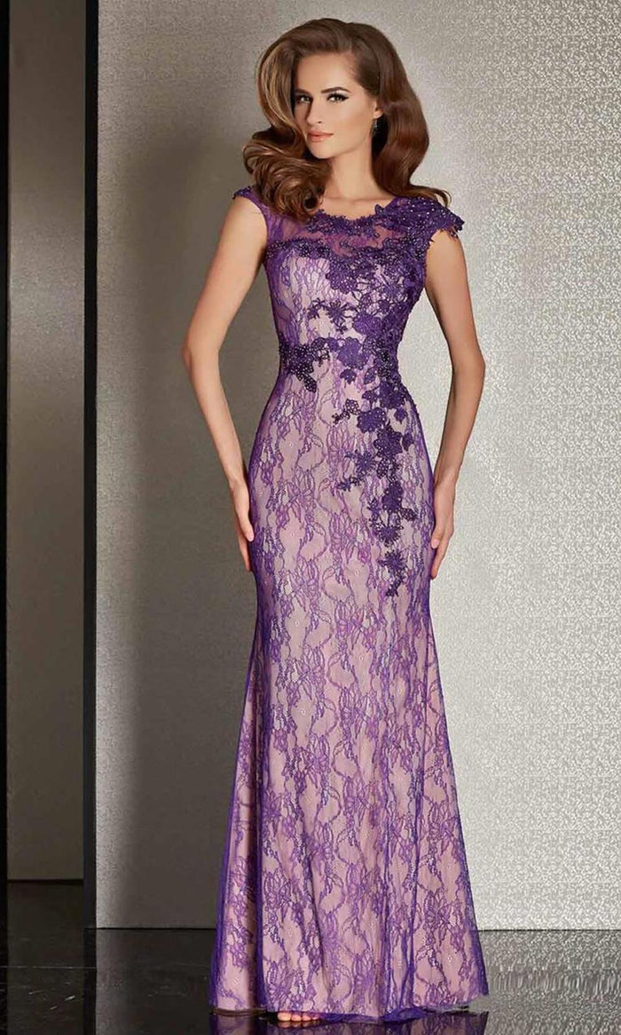 Clarisse - Illusion Jewel Lace Trumpet Gown M6236 - 1 pc Purple/Nude In Size 6 Available CCSALE 6 / Purple/Nude