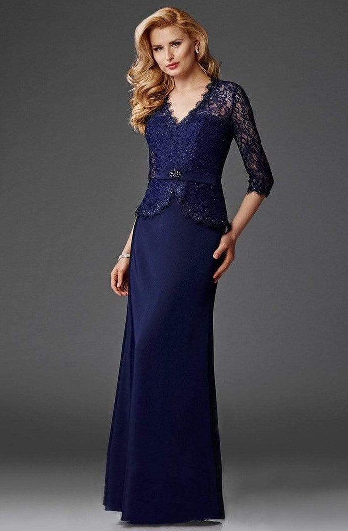 Clarisse - Lace Peplum Cutout Gown M6444 - 1 pc Navy In Size 10 Available CCSALE 10 / Navy